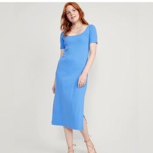 Old Navy Women's Fitted Rib-Knit Scoop-Neck Midi Dress Blue Size Large L